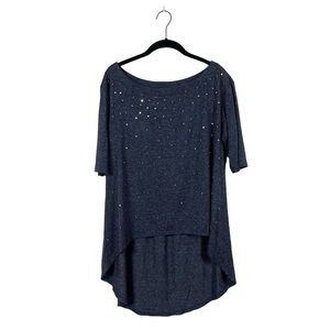 Allen B. by Allen Schwartz Gray Round Neck Short Sleeve Beaded Hi-Low Top Size S